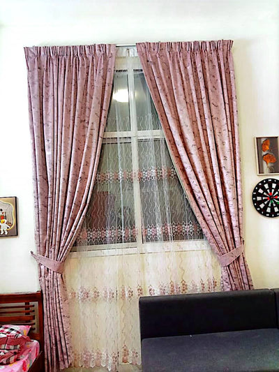 Manual curtain printed velvet balckout & Embroidery shifon with Manual rail