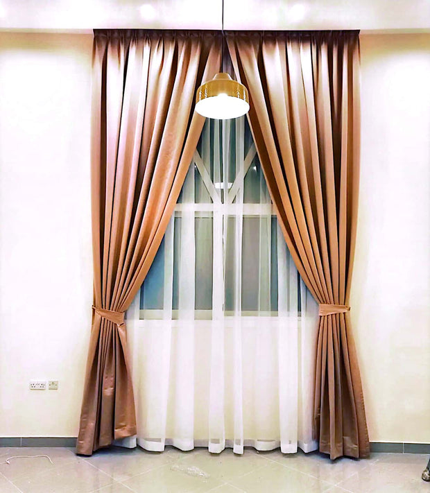 Manual curtain Plain satin blackout & plain shifon With Manual rai